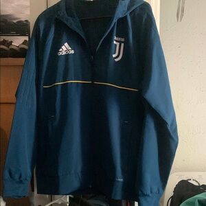 Adidas Blue Windbreaker Jacket with Ribbed Cuffs
